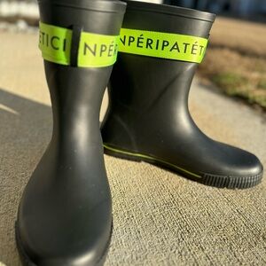ASOS Design Wellies in Black with Green Tape Detail